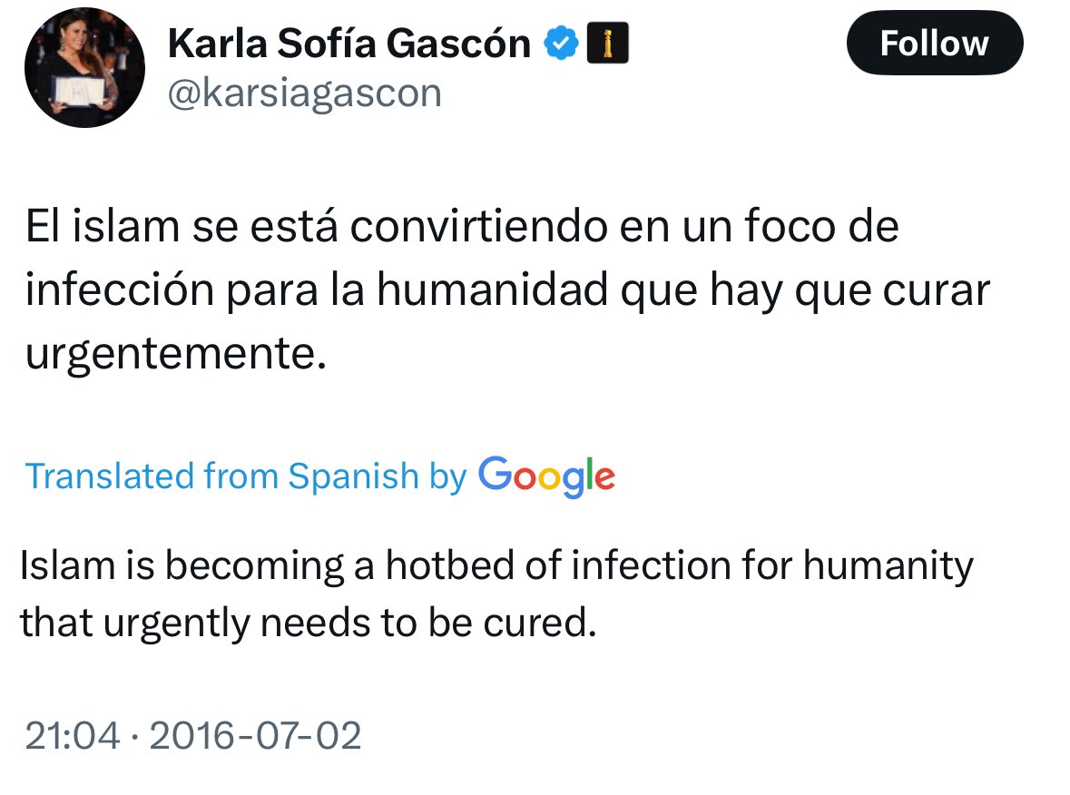 Karla Sofia Gascón tweets