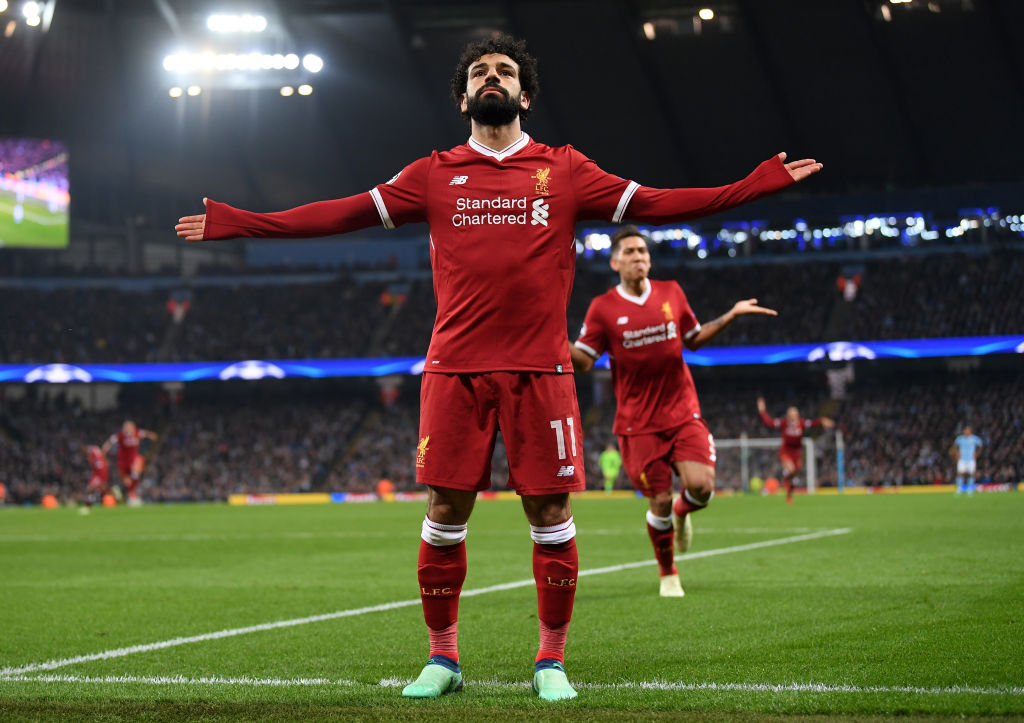 Mohamed Salah festejando un gol con el Liverpool