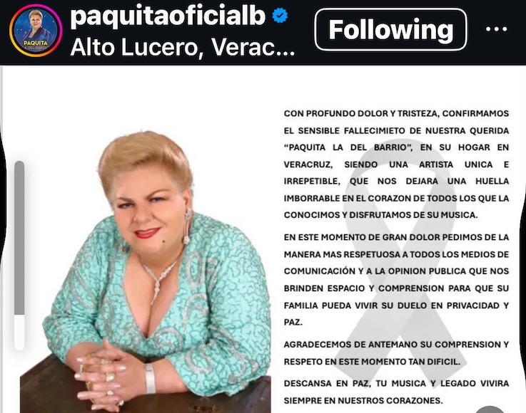 paquita la del barrio muere