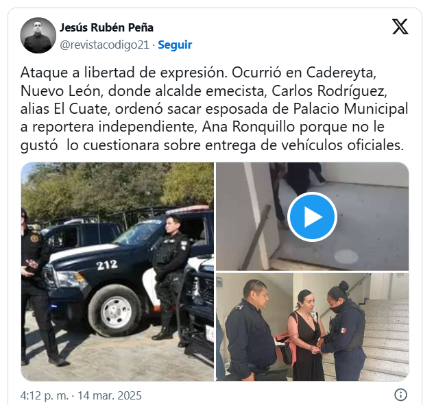 Sacan esposada a reportera en Cadereyta para evitar que cuestione a alcalde