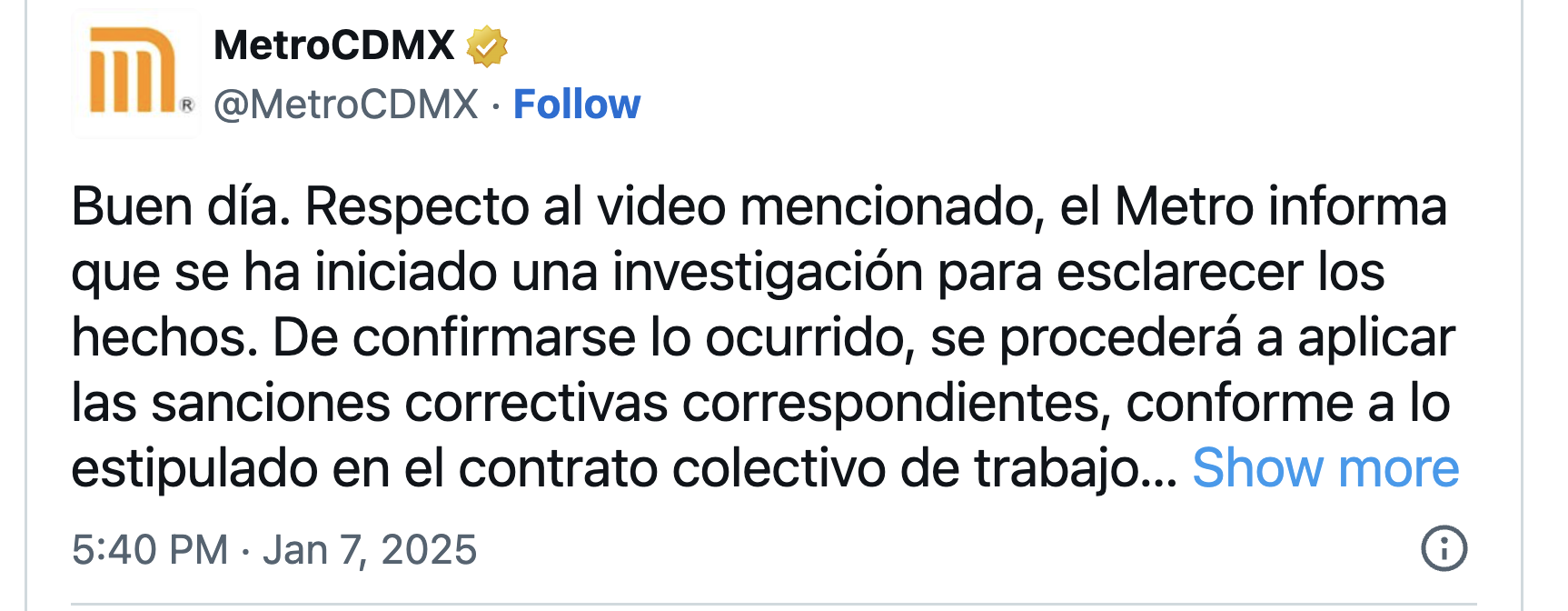 Graban a conductor del Metro presuntamente borracho en la Línea 12