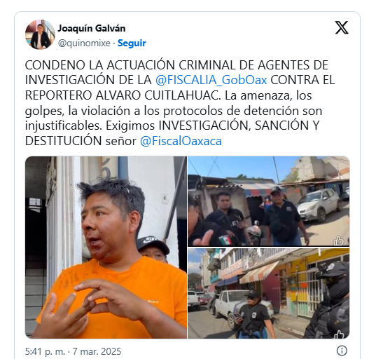 Policías de Oaxaca detienen con vioplencia al reportero Álvaro Cuitláhuac