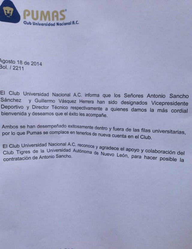 comunicado pumas