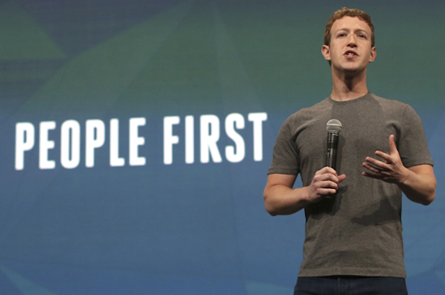 Facebook CEO Mark Zuckerberg addresses the audience during his keynote address at Facebook's f8 developers conference in San Francisco