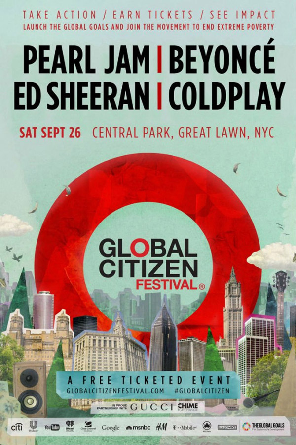 Pearl Jam, Coldplay y Beyoncé encabezan el Global Citizen Festival