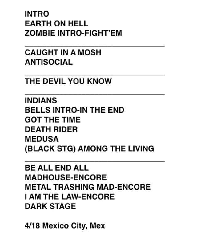 Setlist Anthrax en México