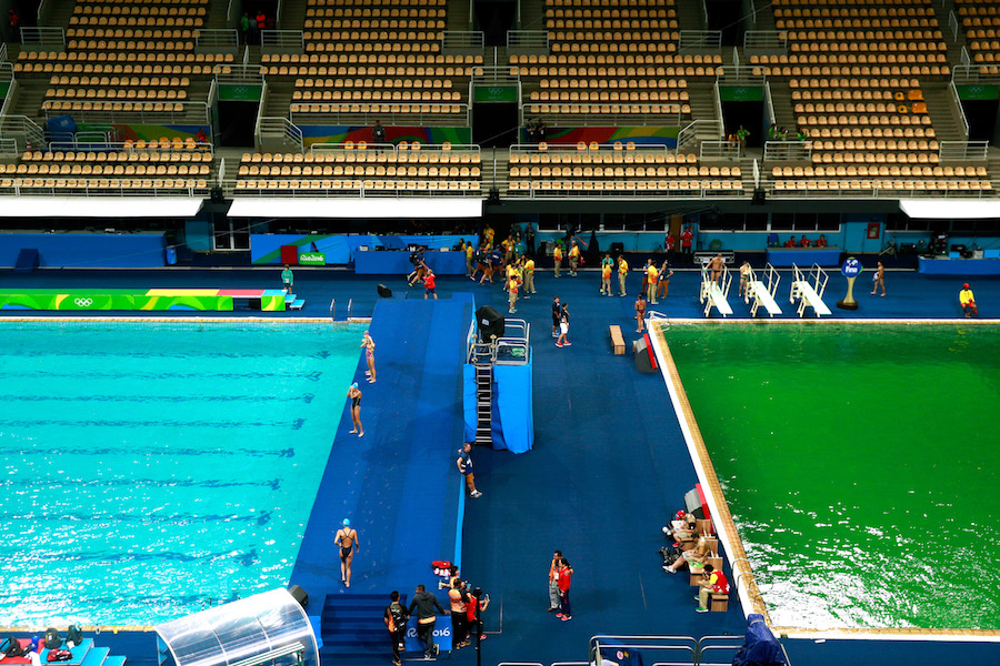 RIO DE JANEIRO, BRAZIL - AUGUST 09: General view of the diving pool at Maria Lenk Aquatics Centre on Day 4 of the Rio 2016 Olympic Games at Maria Lenk Aquatics Centre on August 9, 2016 in Rio de Janeiro, Brazil. (Photo by Adam Pretty/Getty Images)