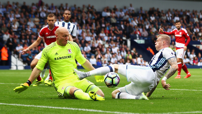 Brad Guzan evitó que cayera su marco en el partido entre el West Bromwich contra el Middlesbrough 