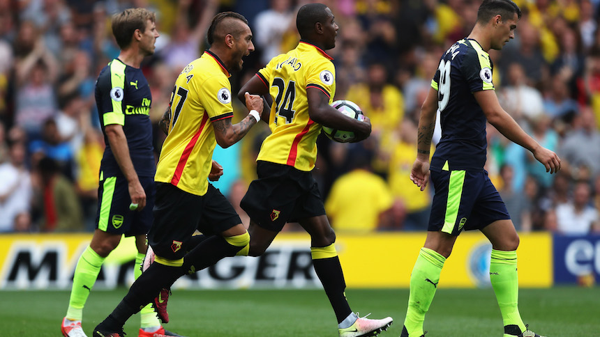 Roberto Pereyra celebra el gol que consiguió ante el Arsenal 