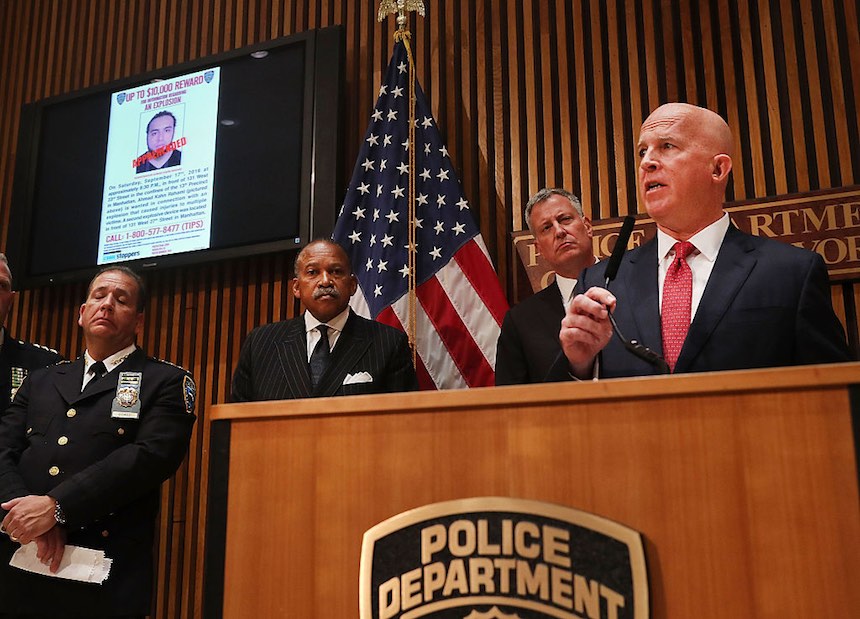 NEW YORK, NY - SEPTEMBER 19: New York City Police Commissioner James O'Neill speaks at a news conference where it was announced that Ahmad Khan Rahami, the man believed to be responsible for the explosion in Manhattan on Saturday night and an earlier bombing in New Jersey, was captured on September 19, 2016 in New York City. Rahami was taken into custody on Monday afternoon following a gunfight where he was wounded by he police. (Photo by Spencer Platt/Getty Images)