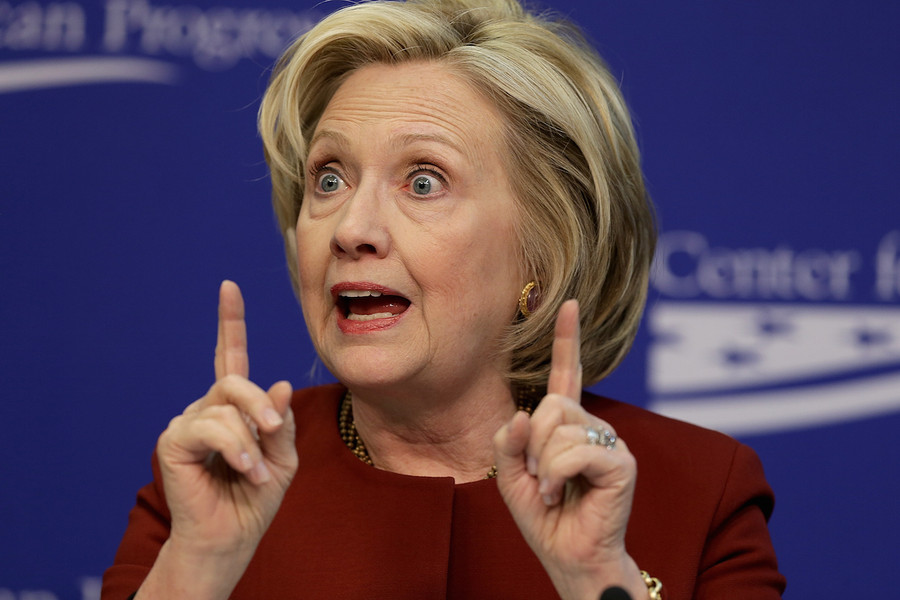 WASHINGTON, DC - MARCH 23:  Former U.S. Secretary of State Hillary Clinton speaks at the Center for American Progress March 23, 2015 in Washington, DC. Clinton joined a panel in discussing challenges facing urban centers in the United States.  (Photo by Win McNamee/Getty Images)