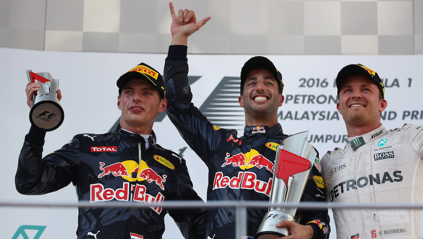 Daniel Ricciardo, Marx Verstappen y Nico Rosberg completaron el Gran Premio de Malasia 