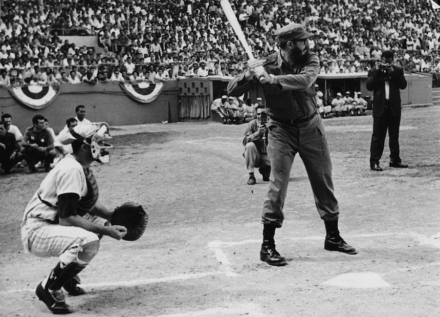 Cuban revolutionary leader Fidel Castro playing baseball. (Photo by Keystone/Getty Images)