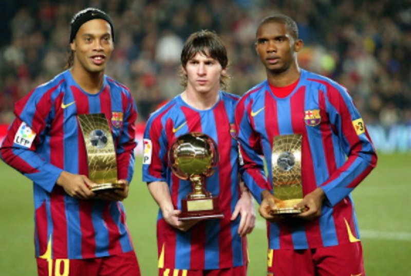 Messi con Ronalidnho y Eto'o