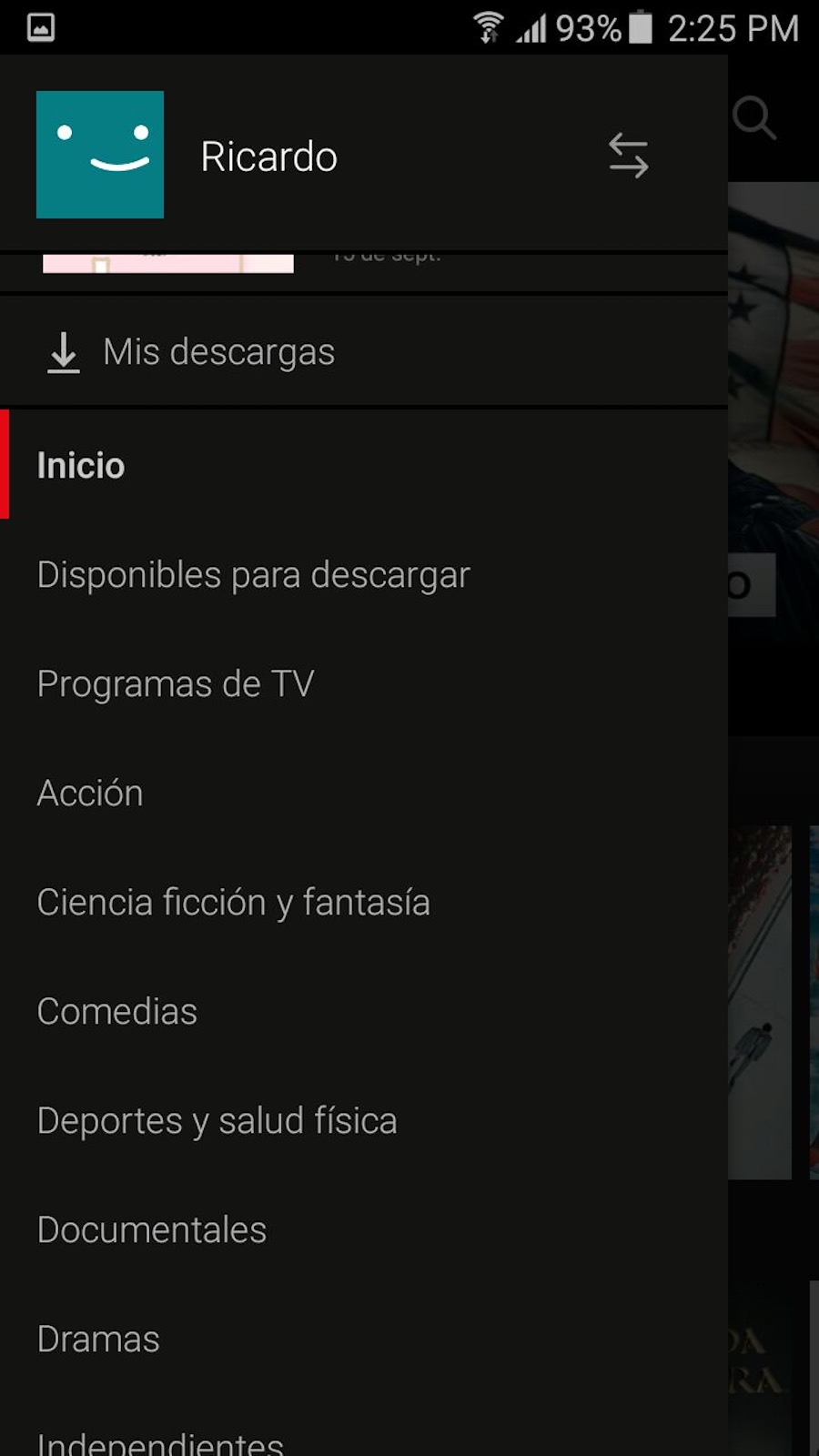 Menú de descargas - Netflix