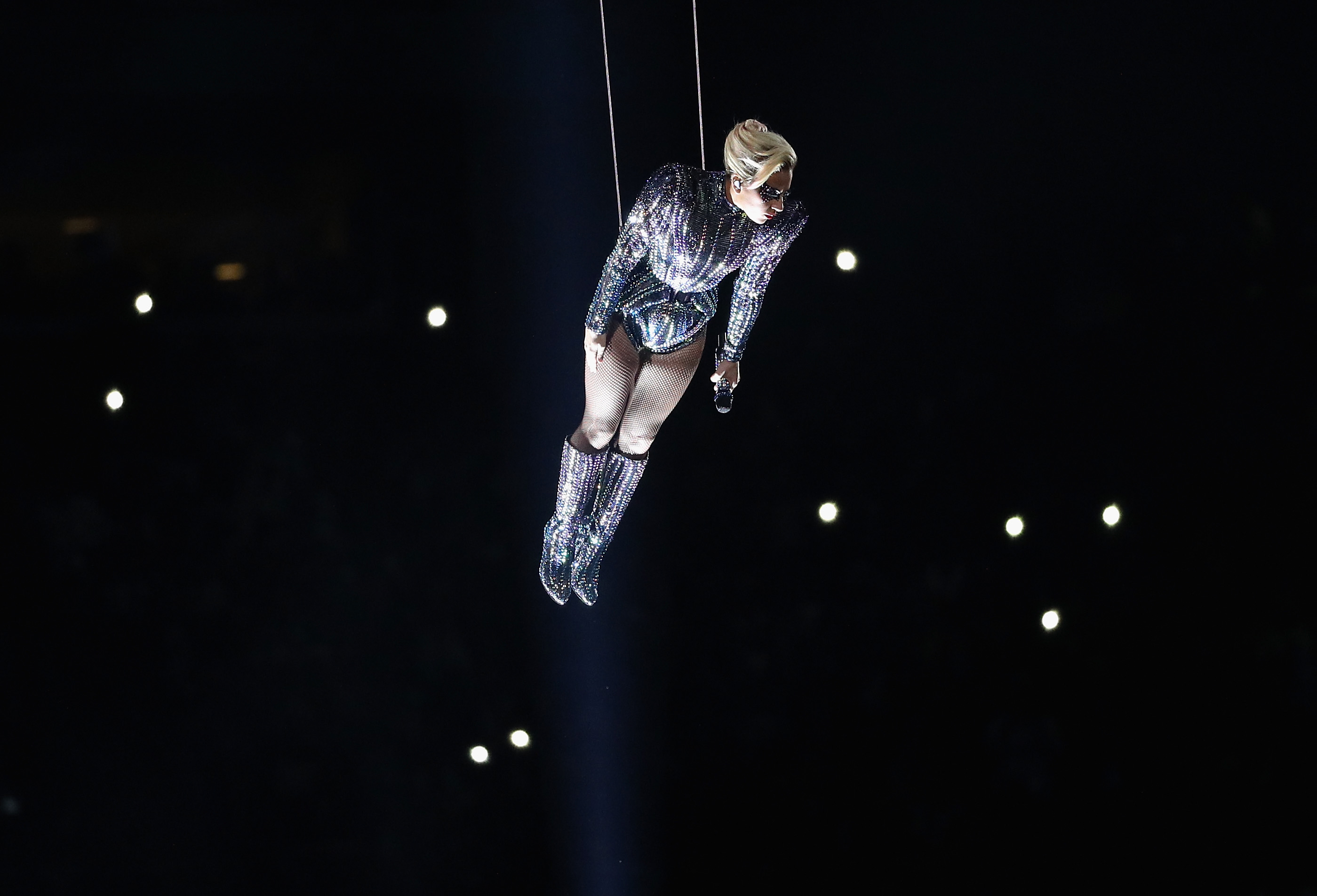 HOUSTON, TX - FEBRUARY 05: Lady Gaga performs during the Pepsi Zero Sugar Super Bowl 51 Halftime Show at NRG Stadium on February 5, 2017 in Houston, Texas. (Photo by Patrick Smith/Getty Images)