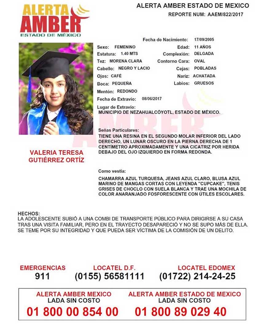 Alerta Amber: Valeria, niña de 11 años