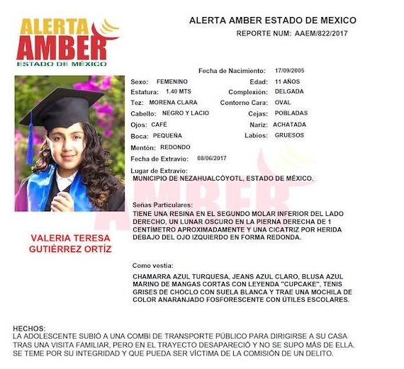 Alerta Amber de Valeria Teresa