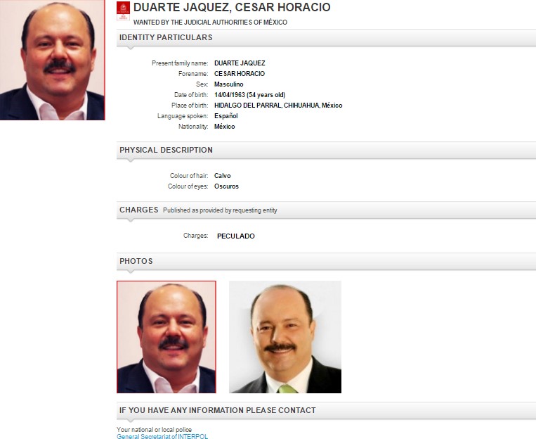 Ficha roja actualizada de César Duarte