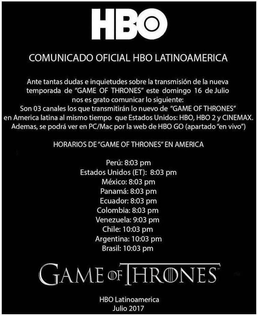 Comunicado de HBO