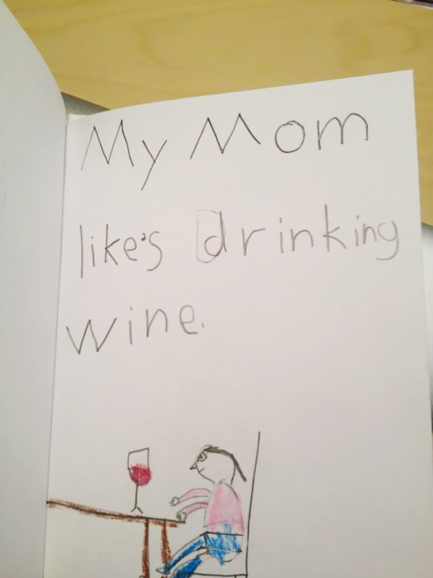 Dibujos de niños - Mamá y el vino