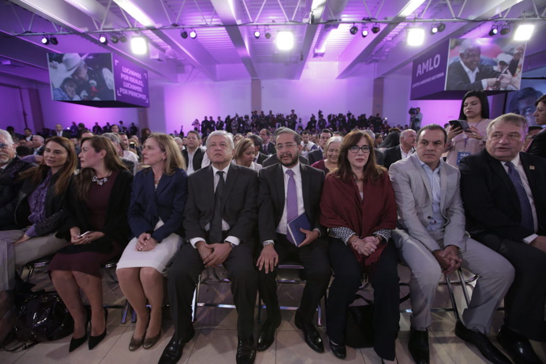 Andrés Manuel López Obrador, Yeidckol Polevnksy, Hugo Eric Flores y Cuauhtémoc Blanco