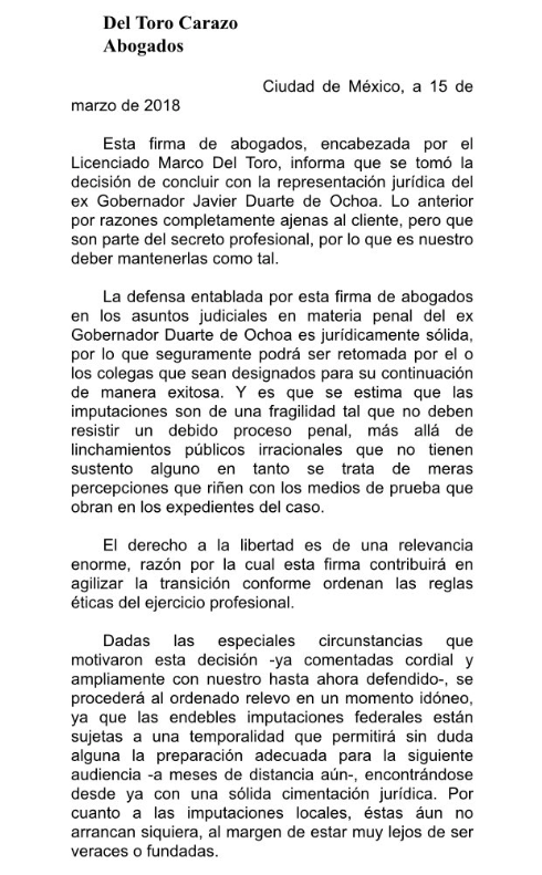 comunicado-despacho-abogados-Del Toro Carazo- Javier Duarte