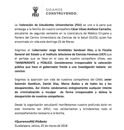 Comunicado de la Federación de Estudiantes Universitarios de Guadalajara