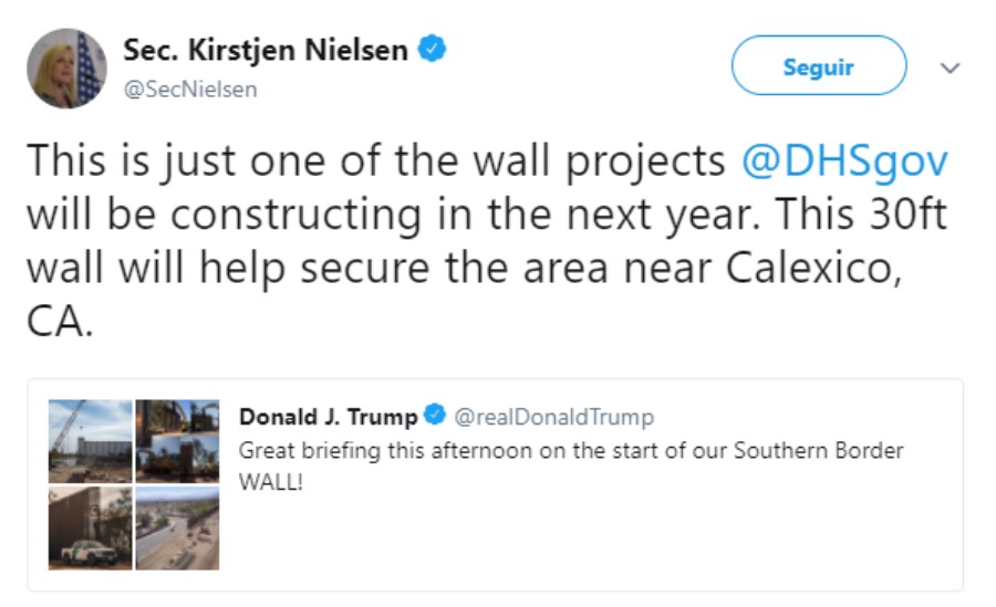 Mensaje de la la titular del Departamento de Seguridad Nacional, Kirstjen Nielsen