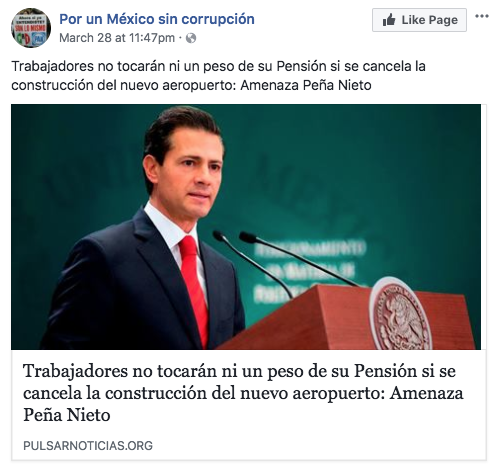 Nota falsa facebook peña nieto