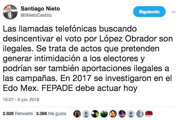 Llamada proselitista Santiago Nieto