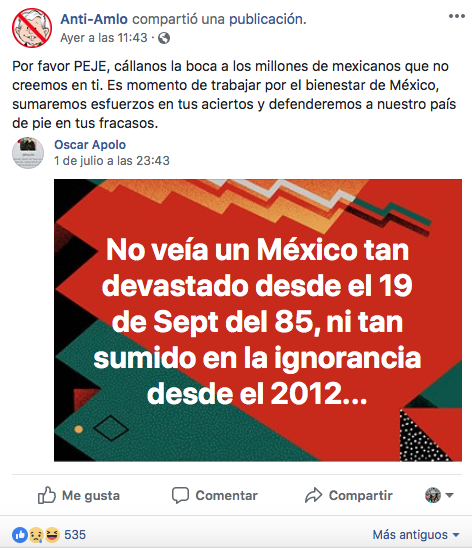 Páginas de Facebook anti amlo