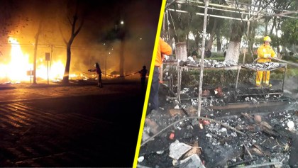 Un incendio consume el mercado navideño de San Pedro Cholula, en Puebla