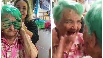 La abuelita que grita al ver su cabello teñido por primera vez