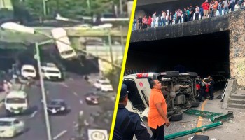 Combi con pasajeros cae de puente de periférico en Naucalpan; deja 5 personas heridas