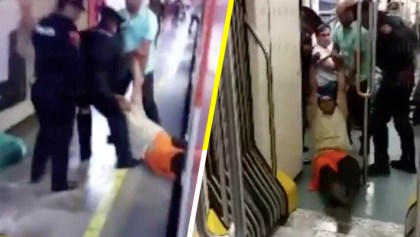 Cero y van dos: Hombre convulsiona en el metro y policías lo sacan a rastras del vagón