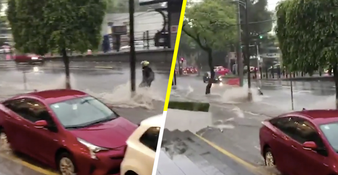 Malditas lluvias: Captan a motociclista siendo arrastrado por corriente de agua en Tlalpan