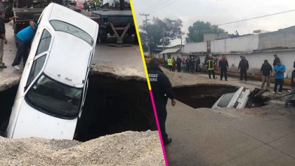 ¿Y luego? Dos carros caen en un socavón en El Chamizal, Ecatepec