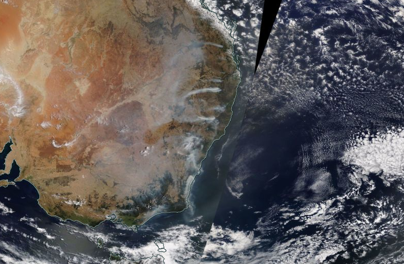 Así se ven los terribles incendios forestales en Australia desde el espacio