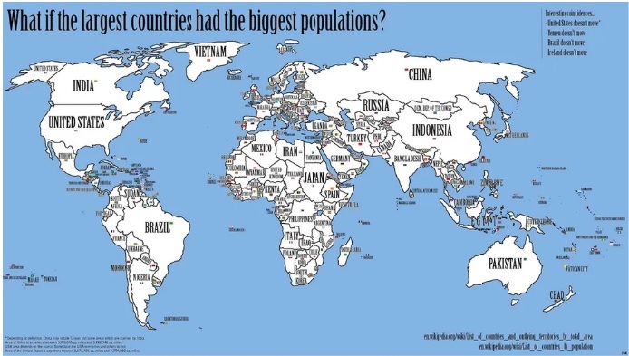 Un experimento reubica a los países en proporción a su población y extensión territorial 