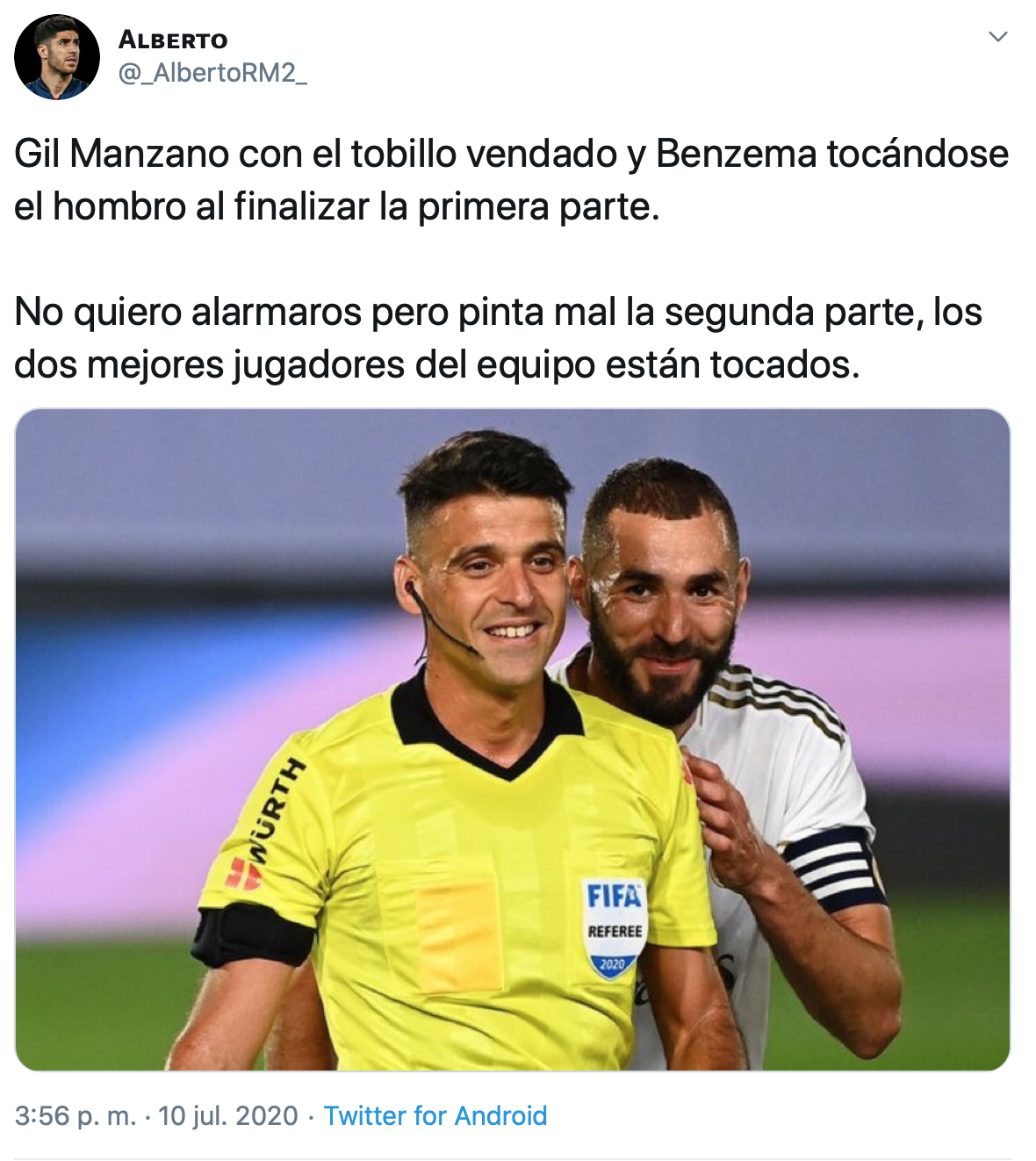 Twitter explotó ante la lesión de Gil Manzano el "jugador 12" del Real Madrid