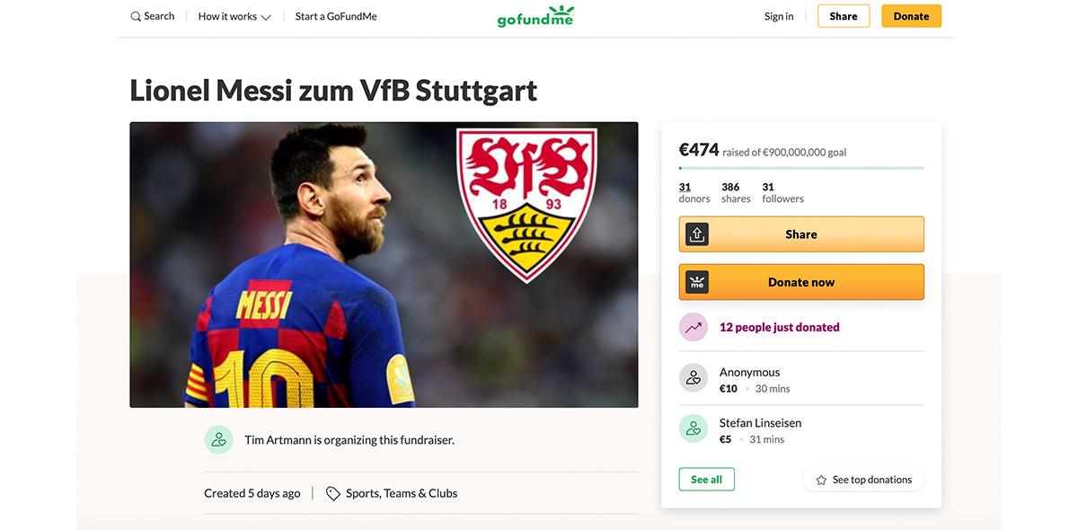 Se vale soñar: Fans del Stuttgart crean campaña para recaudar fondos y fichar a Messi