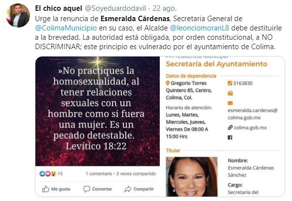 Tuit de funcionaria de Colima