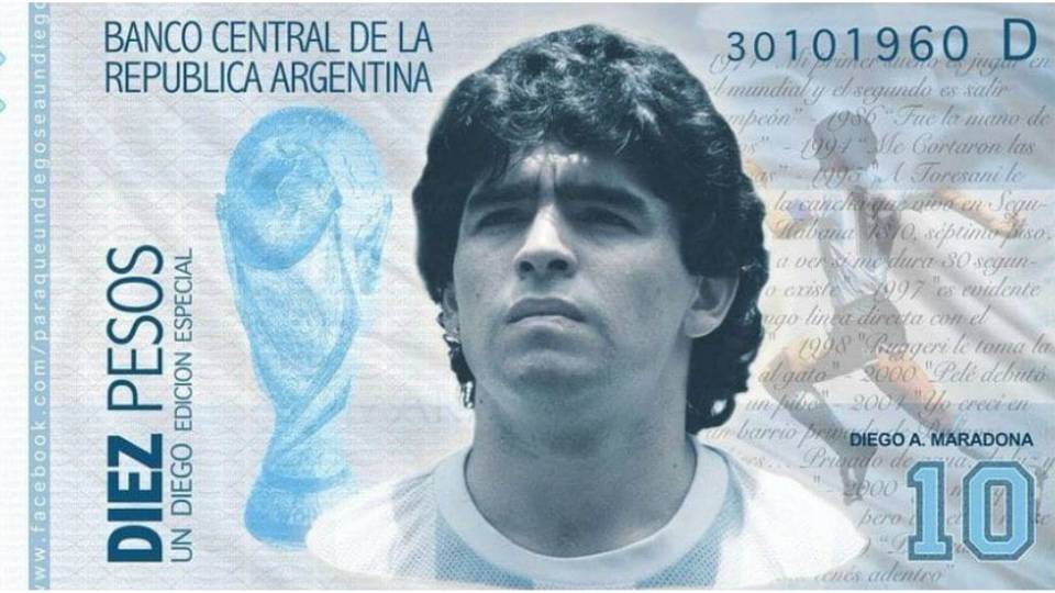 Maradona billete argentina diez pesos