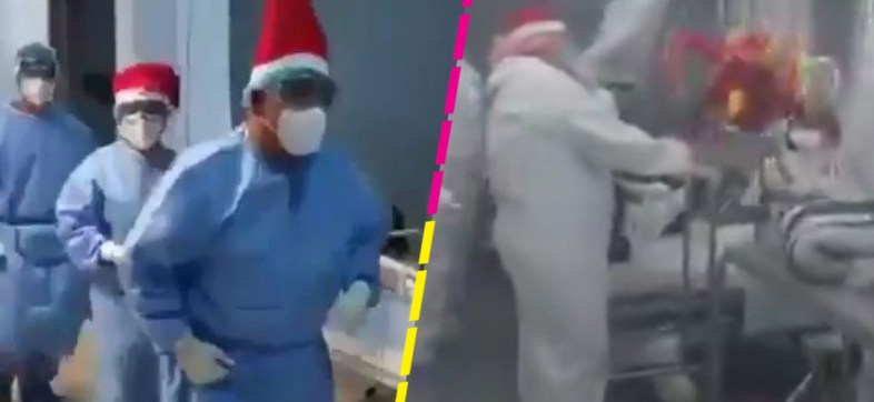 Personal médico de Guanajuato alegró la Navidad de pacientes COVID con piñatas y bailes