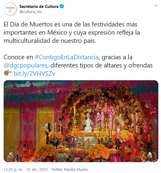 Achis achis: Secretaría de Cultura comparte mensaje de Día de Muertos... ¡en Navidad!