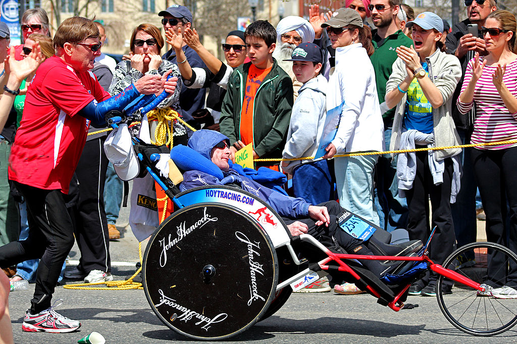 Dick y Rick Hoyt en la maratón de Boston