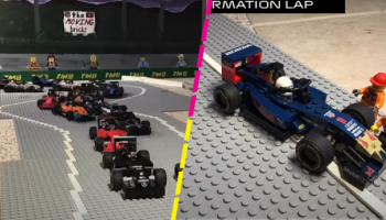 Recrean el Gran Premio de Baréin con legos con todo y el drama de Checo Pérez