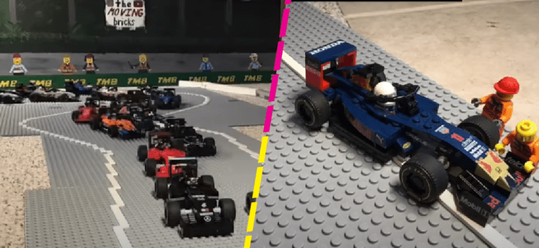 Recrean el Gran Premio de Baréin con legos con todo y el drama de Checo Pérez