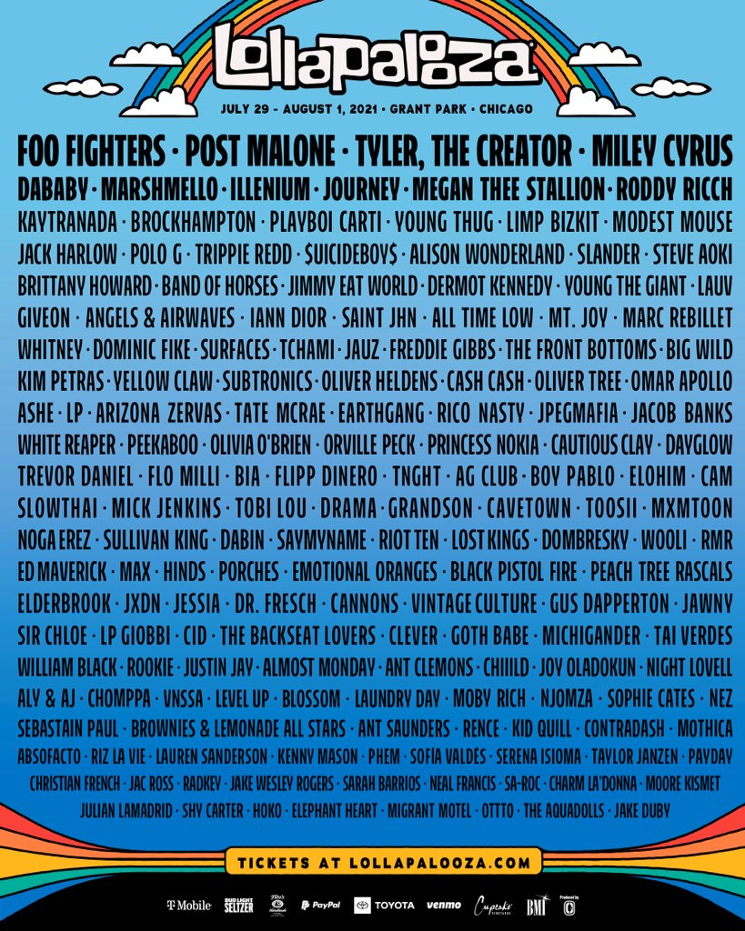 ¡Foo Fighters, Post Malone, Ed Maverick y más en el cartel de Lollapalooza 2021!